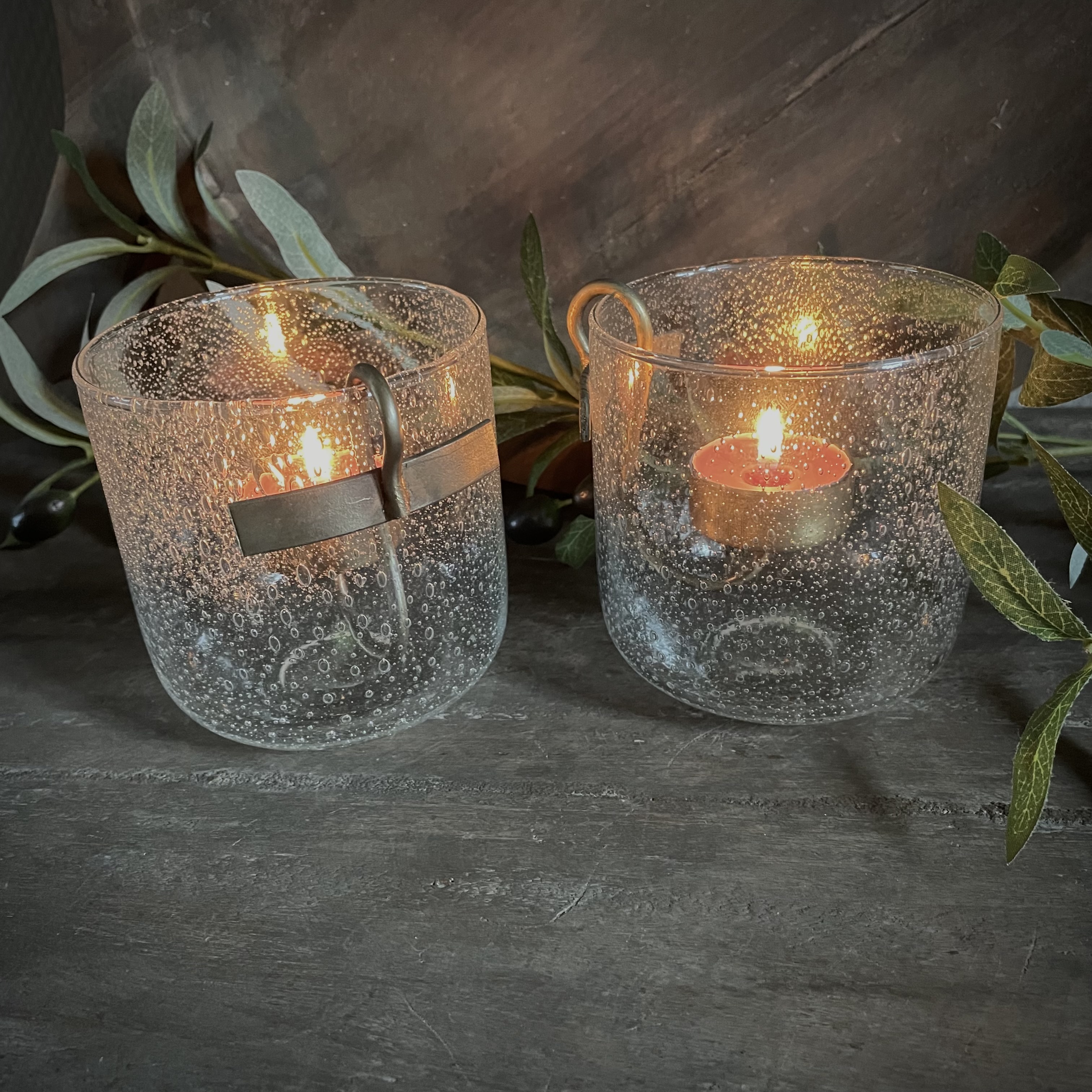 Set bubbel windlicht met glashaak (H 10,5 cm)