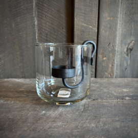Transparant windlicht met waxinehouder (H 10 cm)