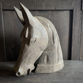 Houten paarden hoofd (H 29,5 cm.)