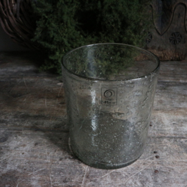 Bubbel 'stone' windlicht van dik glas. (H 18 cm)