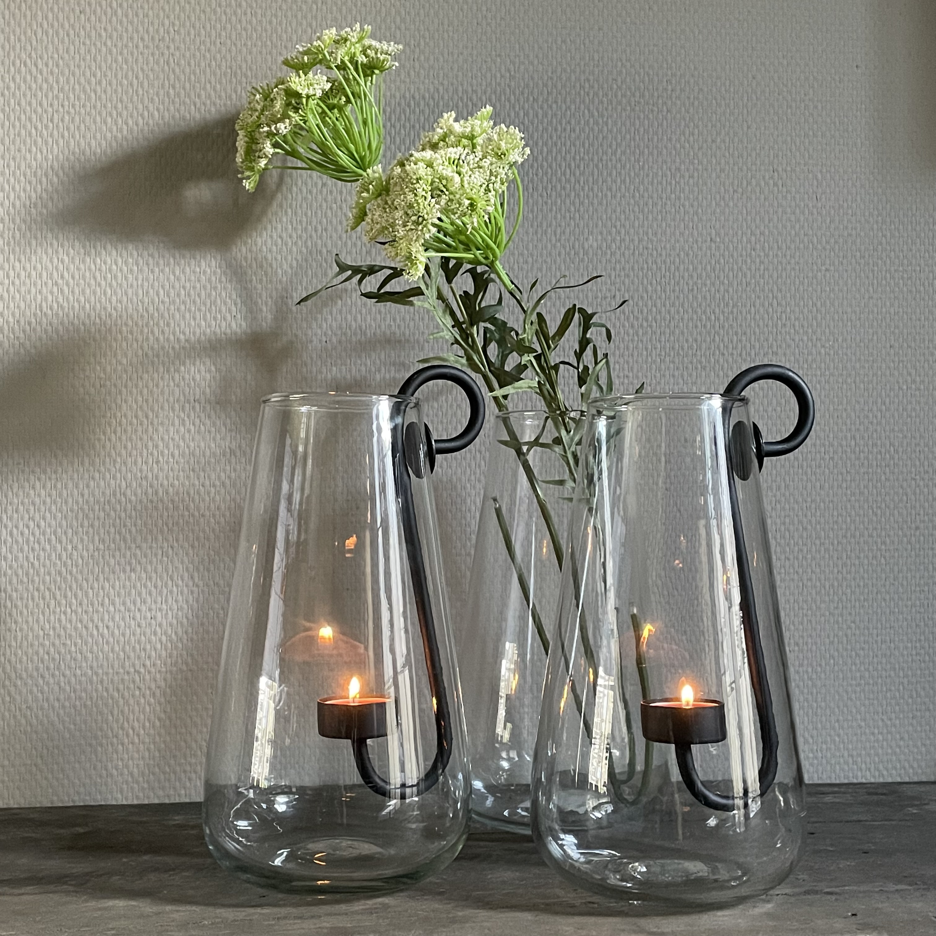 Windlicht met glashaak (H 27 cm.)