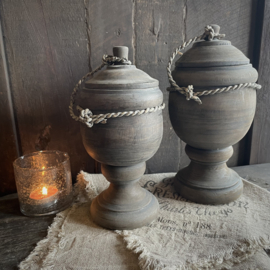 Houten bokaal met deksel (M) (H 22,5 cm)