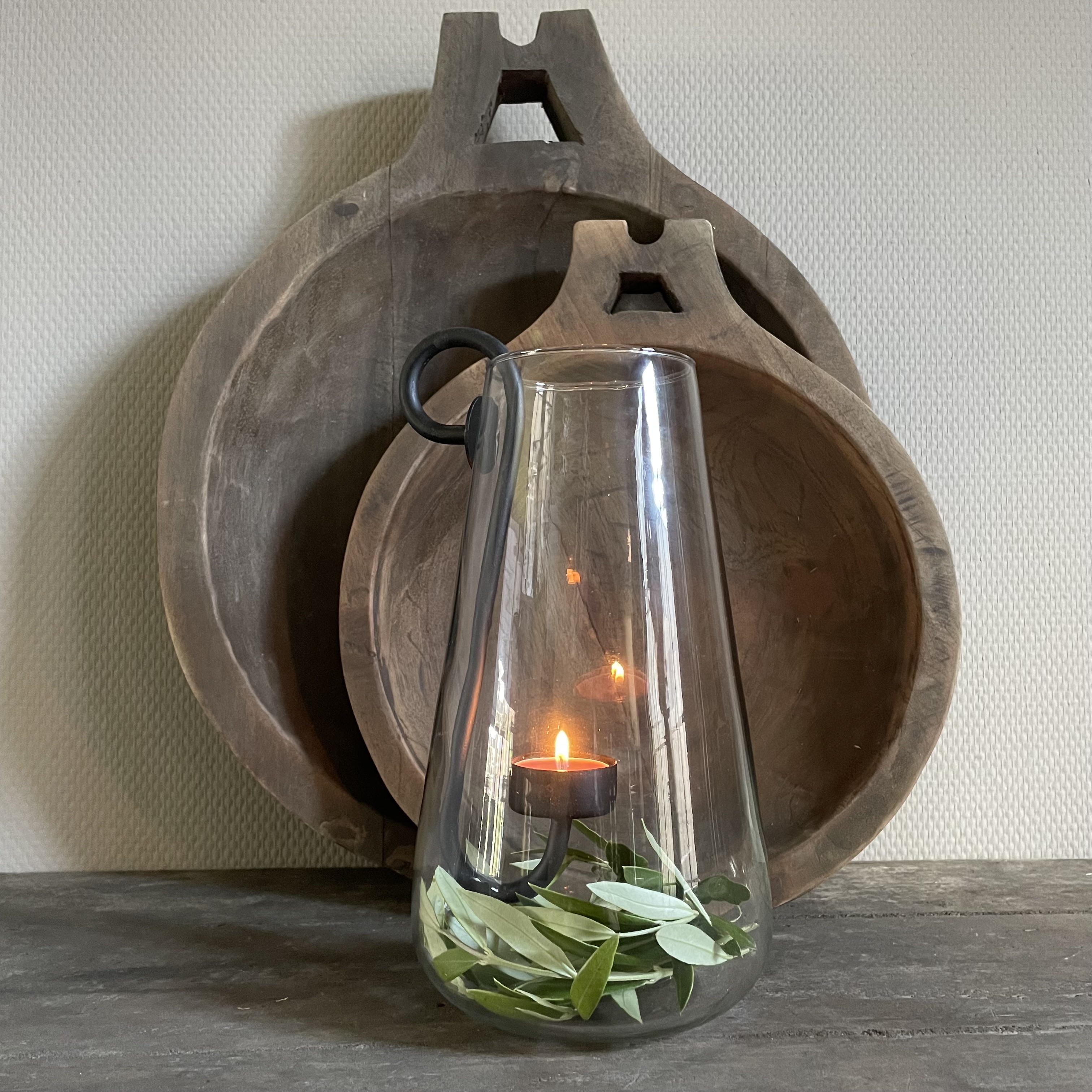 Windlicht met glashaak (H 27 cm.)