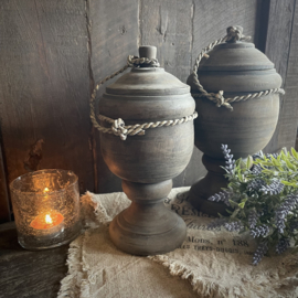 Houten bokaal met deksel (M) (H 22,5 cm)