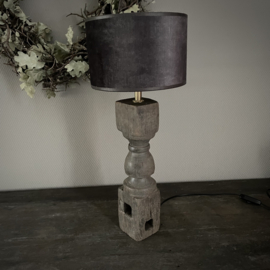 Unieke houten balusterlamp inclusief kap  (H 51 cm)