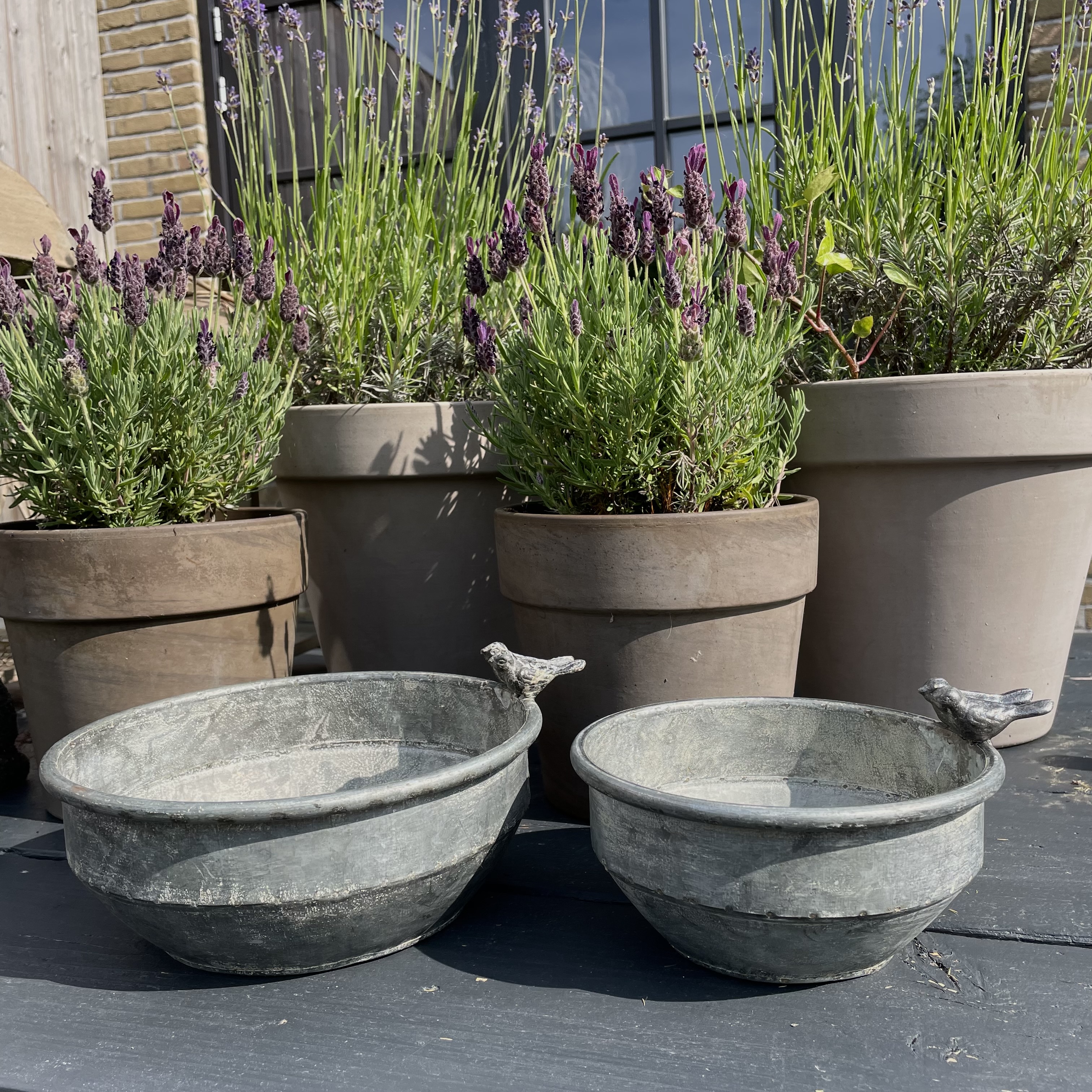 Zinken pot 'vogeltjes' M  (Dia 18 cm)