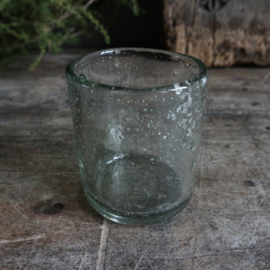 Bubbel 'stone' windlicht van dik glas. (H 8 cm)