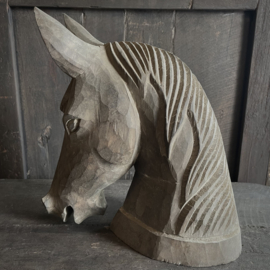 Houten paarden hoofd (H 29,5 cm.)