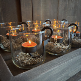 Transparant windlicht met waxinehouder (H 10 cm)