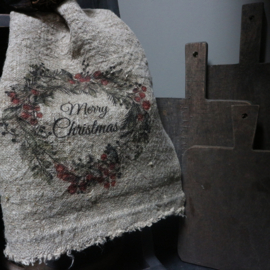 Shabby linnen  "Merry Christmas" krans (30x45 cm)