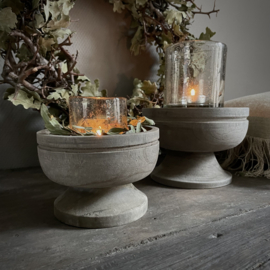 Houten bowl/ schaal op voet S ( Dia 14,5 cm)