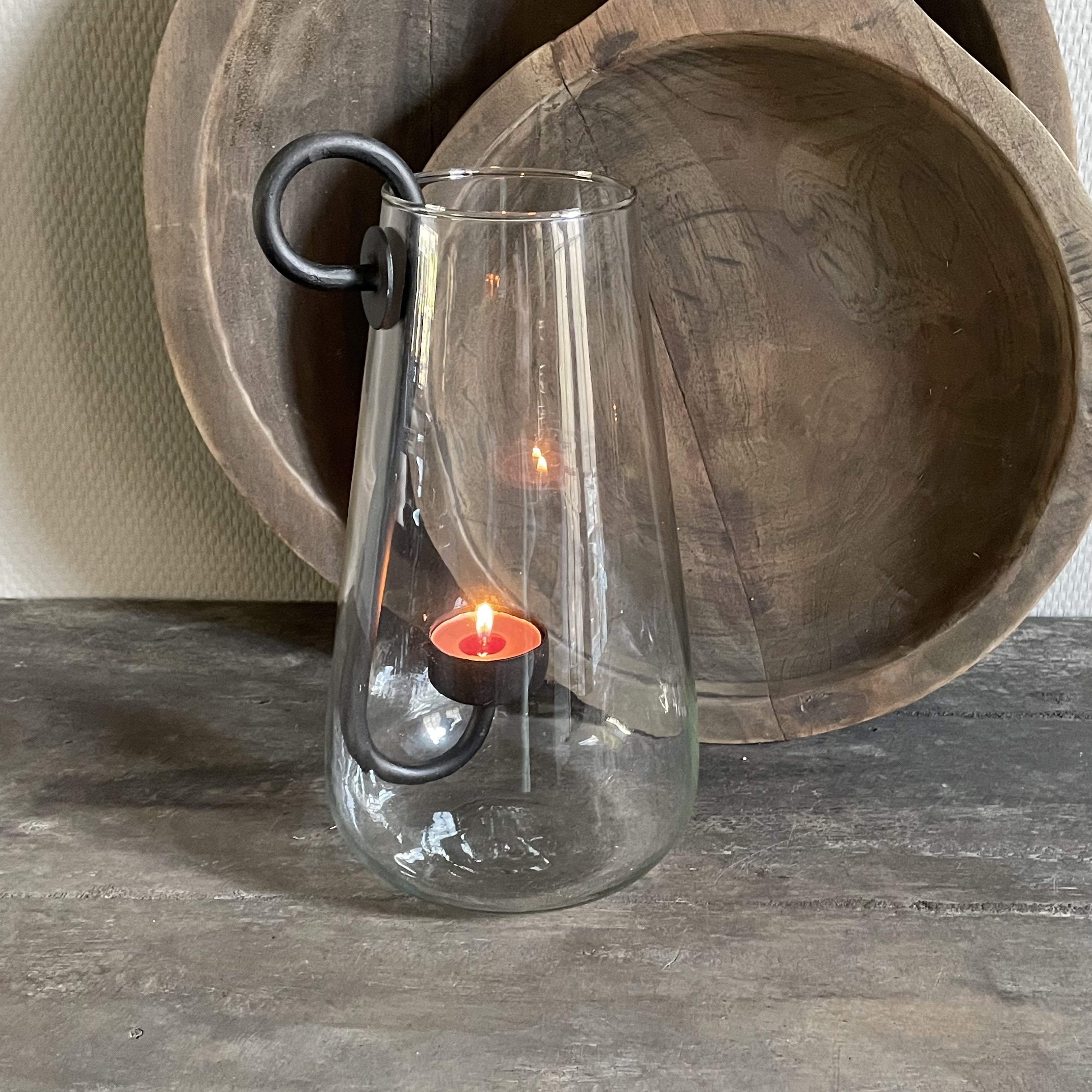 Windlicht met glashaak (H 27 cm.)