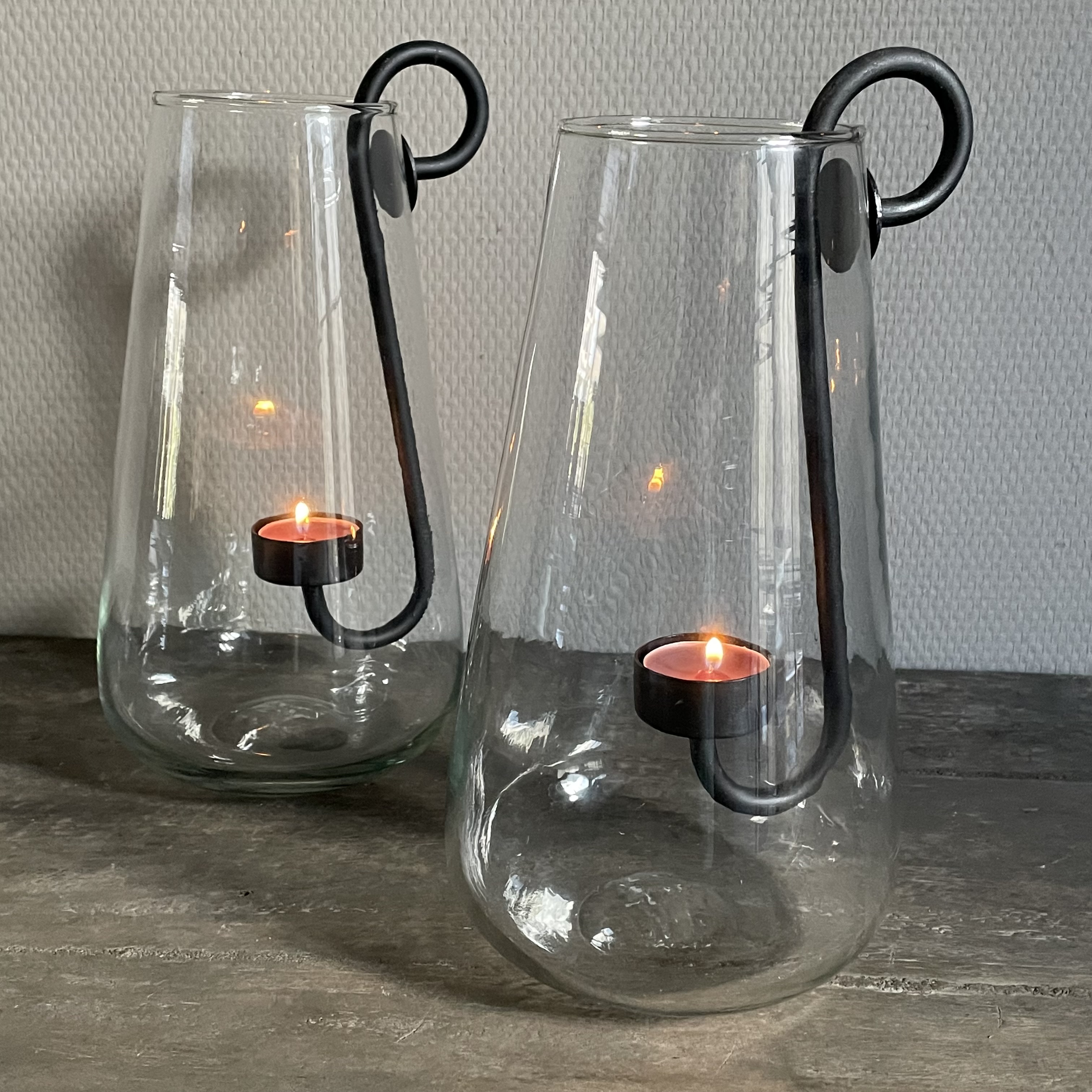 Windlicht met glashaak (H 27 cm.)