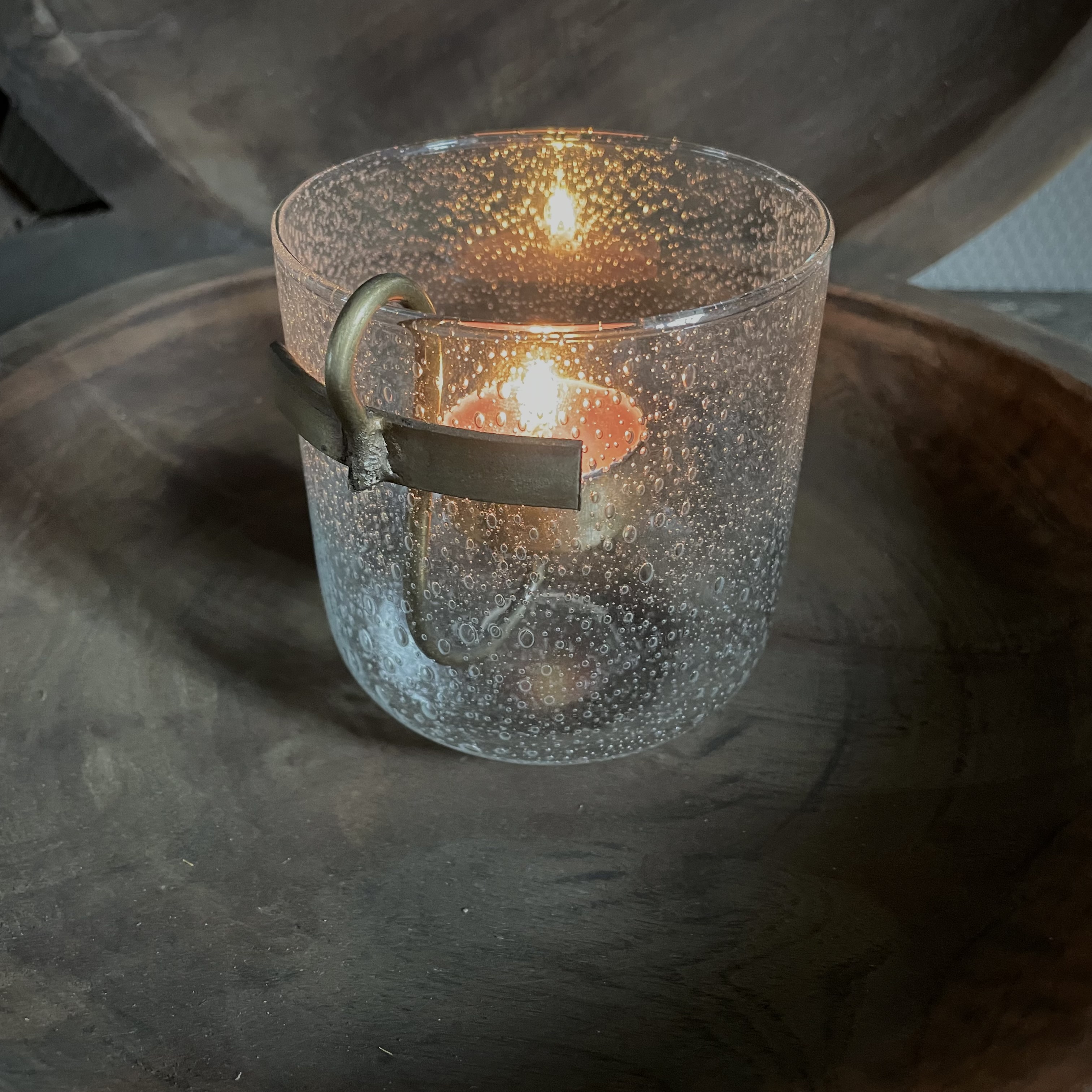 Set bubbel windlicht met glashaak (H 10,5 cm)