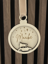 DUBBELE KERSTBAL MET NAAM | HOUT