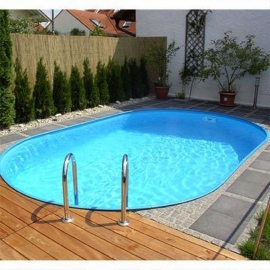 ovaal zwembad set (inbouw) maatvoering ovaal, diepte 1,20 m., liner 0,8 mm. adriablauw / zandkleur / grijs