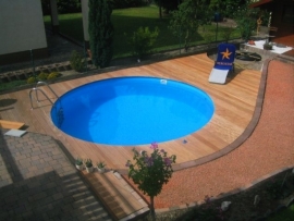 zwembad set Milano (inbouw) diepte 1,20 m., liner 0,8 mm. Adriablauw / zandkleur / grijs