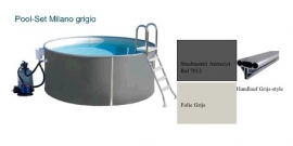 zwembad set Milano Grigio (opbouw) diepte 1,20m. staalmantel antraciet, liner 0,8 mm. Grijs