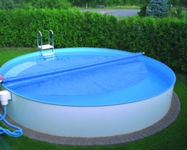 zwembad set Milano (opbouw), diepte 1,20 m., liner 0,8 mm. Adriablauw / zandkleur / grijs