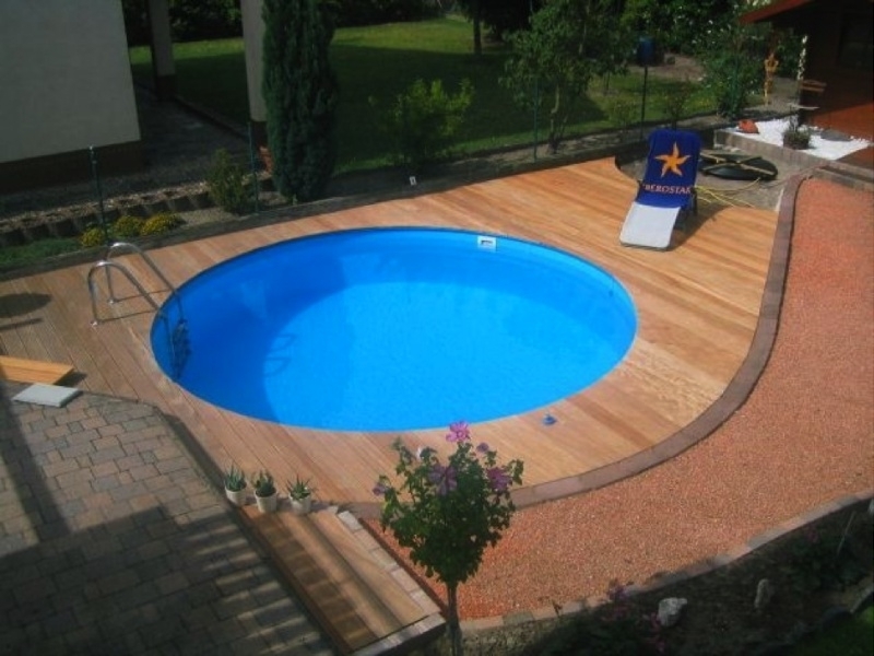zwembad set Milano (inbouw) diepte 1,35 m., liner 0,8 mm. Adriablauw / zandkleur / grijs