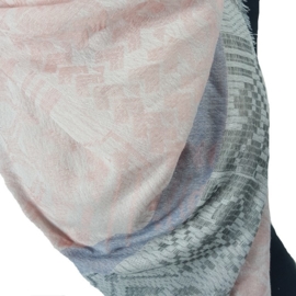 Zalm/Roze  sjaal met blauwe gekleurde band