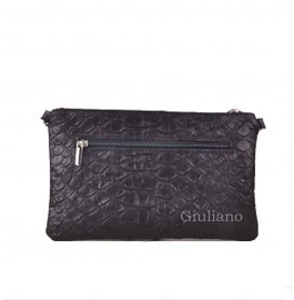 Zwart leren clutch met krokoprint