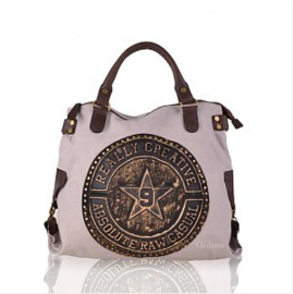 Canvas grijs/beige tas met ster