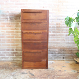 Vintage ladekast hoog smal archief kast