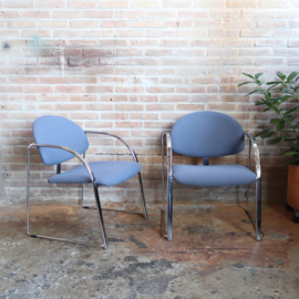 Vintage postmodern fauteuils chroom blauw lila