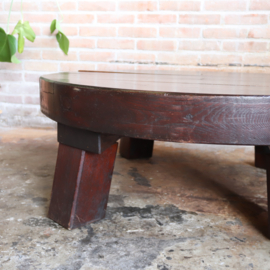 Vintage jaren 70 eik salontafel Brutalist Wabi-Sabi rond