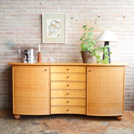 Vintage rotan dressoir bol poten