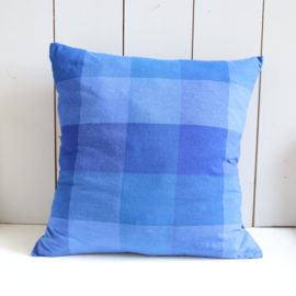 Vintage kussen check ruit kobalt blauw