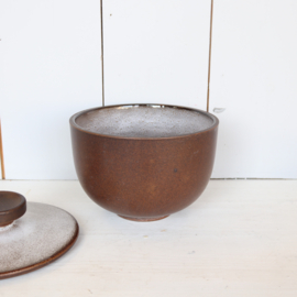 Vintage dekschaal wit bruin ceramano germany opberg pot
