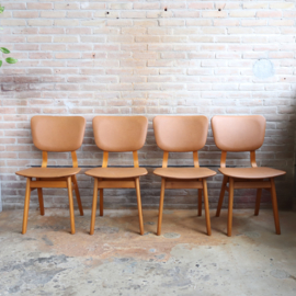 Set 4 vintage stoelen cognac