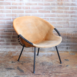 vintage Mid-Century Suede Leer Balloon fauteuil  1960