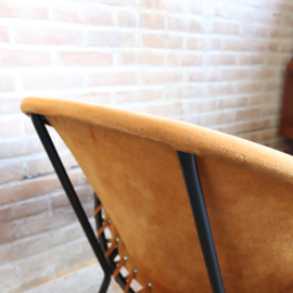 vintage Mid-Century Suede Leer Balloon fauteuil  1960