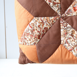 Vintage kussen oranje bruin patchwork