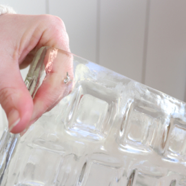 Grote glazen vaas vierkant Mid-Century modern bubbelglas