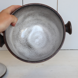 Vintage dekschaal wit bruin ceramano germany opberg pot