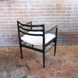 Vintage stoel armleuning groen hout wol