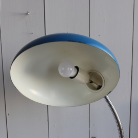 Vintage bureaulamp grote ronde kap metaal blauw