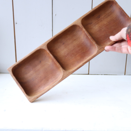 vintage teak schaal met 3 bakjes