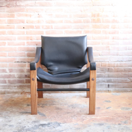 Vintage fauteuil leer hout Arkana jaren 70