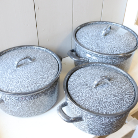 Vintage pannen set emaille grijs