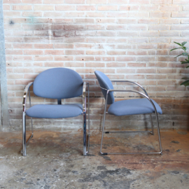 Vintage postmodern fauteuils chroom blauw lila