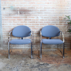Vintage postmodern fauteuils chroom blauw lila
