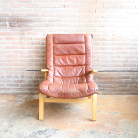 Scandinavische fauteuil leer hout