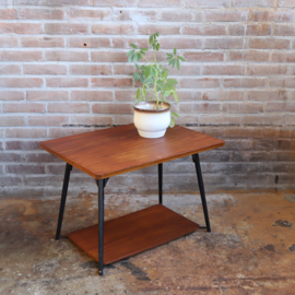 Vintage salontafel klein platenspeler tafel metaal hout mid-century