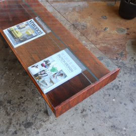Vintage salontafel hout glas