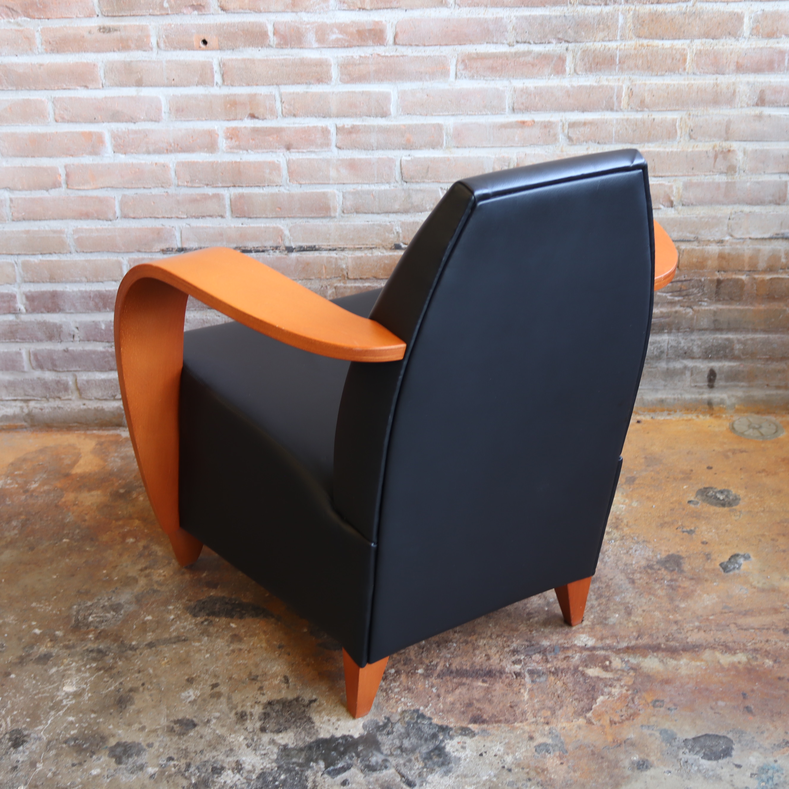 Vintage fauteuil leer hout spaans jaren 80